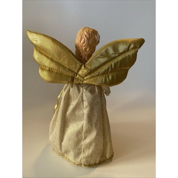 Vintage Christmas Angel Tree Topper 10" Tall Red and Gold Robe Eyes Closed - Picture 4 of 11